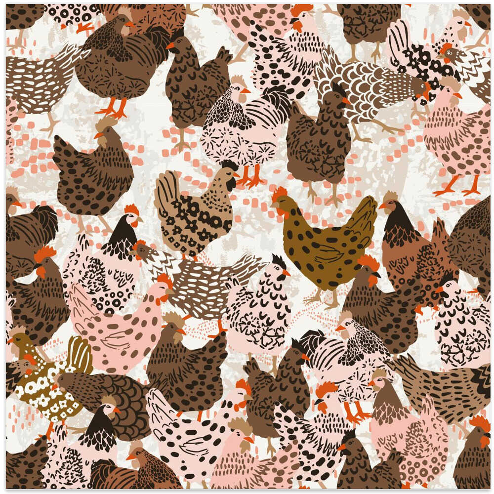 Brown chicken family pecking on the ground pattern