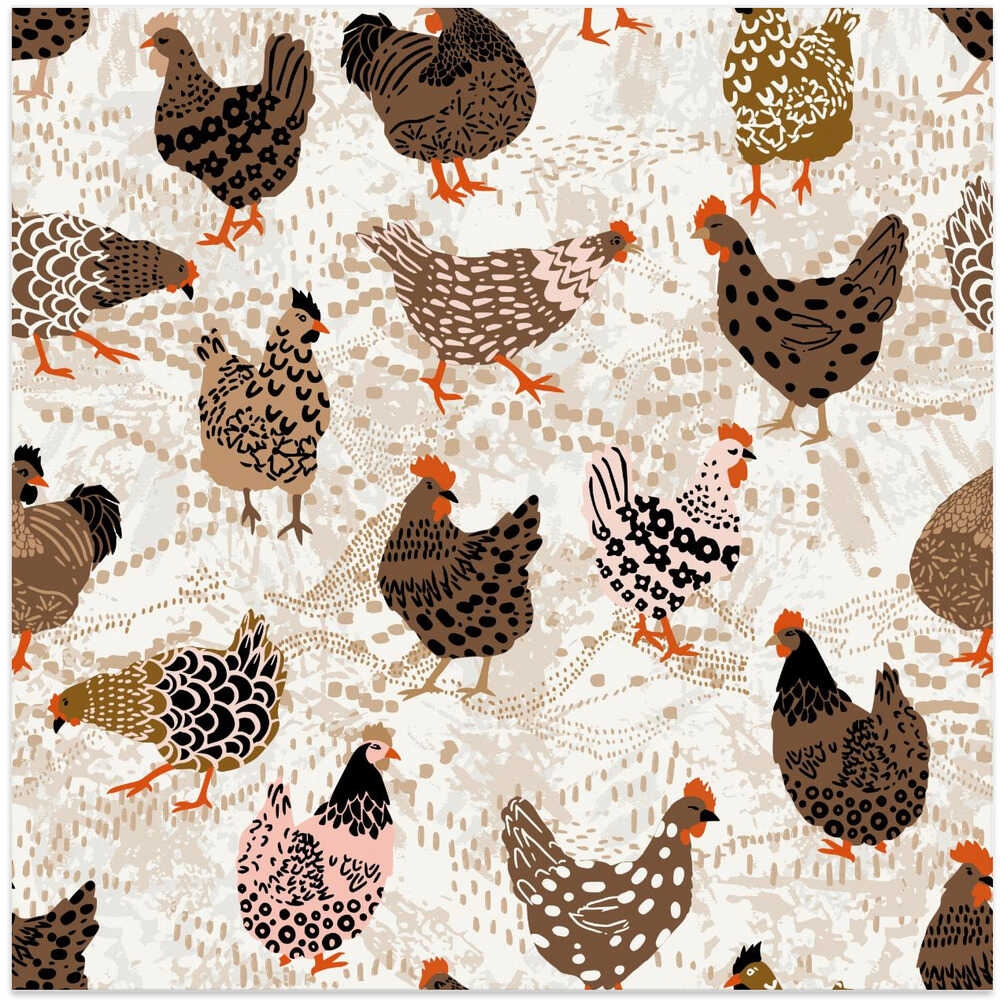 Brown chicken pecking on the ground pattern