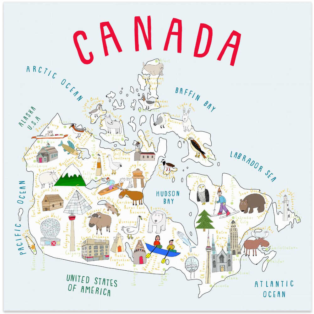 Illustrated Map of Canada with Cute Animals