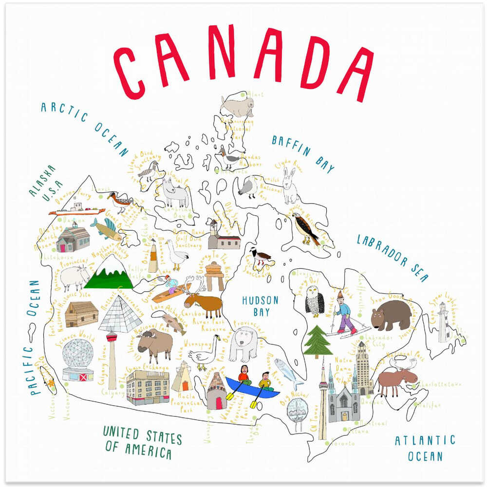 Illustrated Map of Canada with Cute Animals