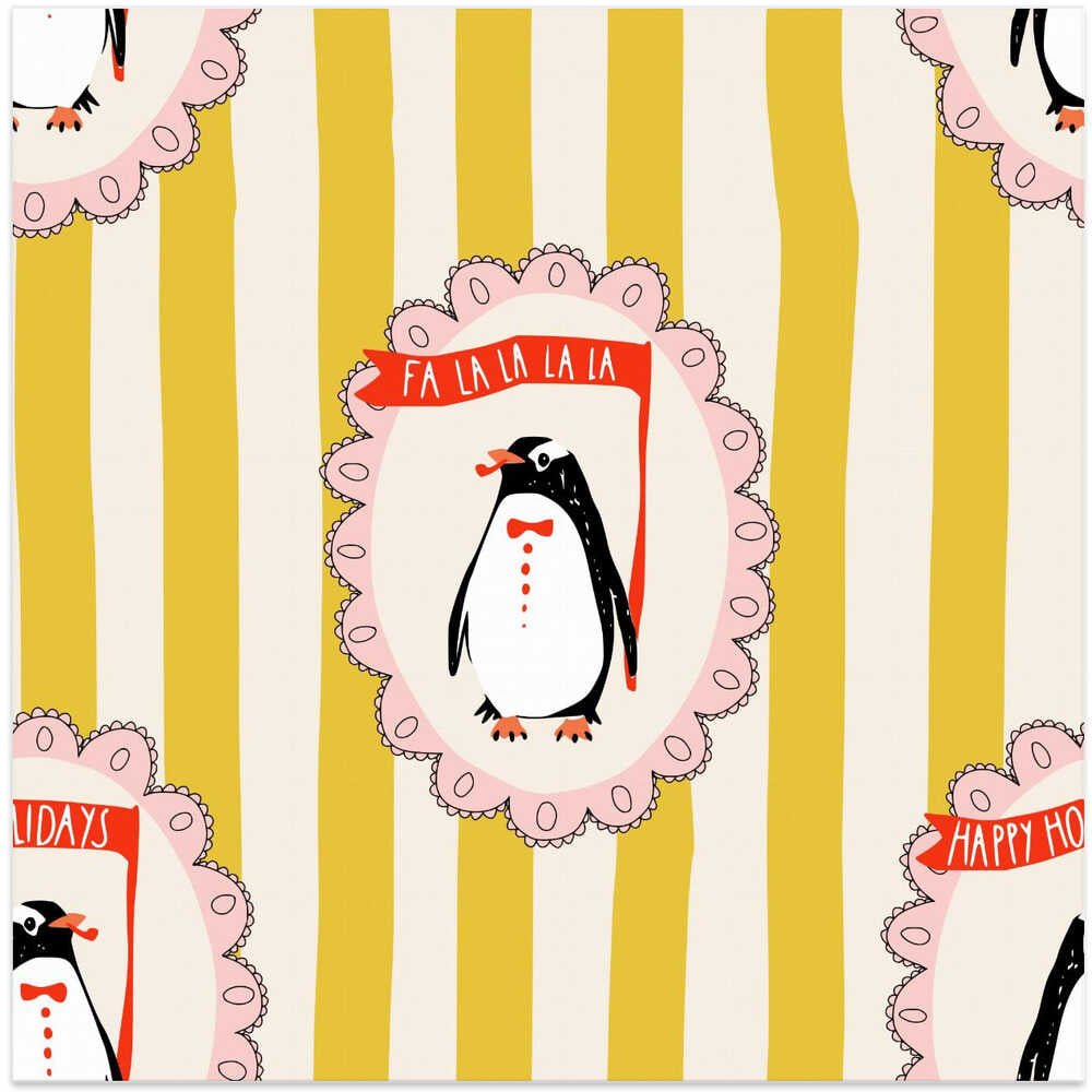Framed festive penguins portrait Merry Christmas pattern