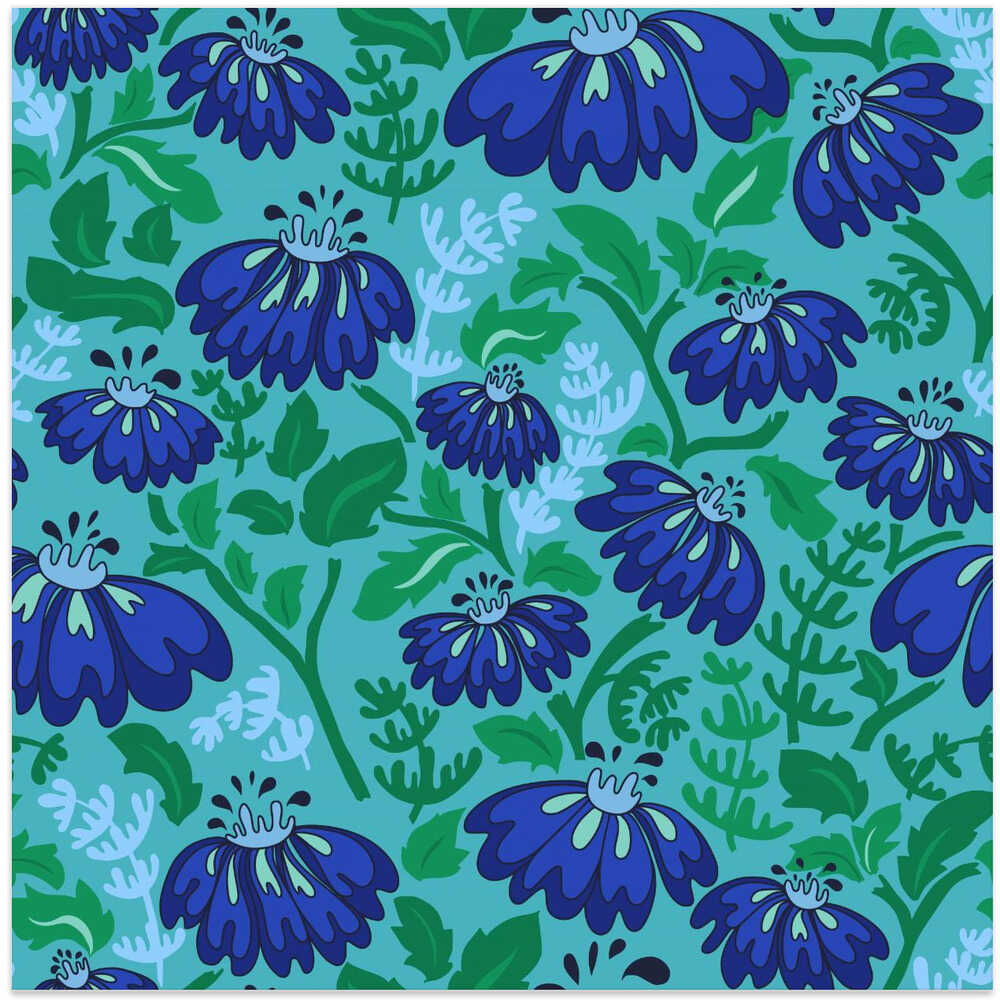 Maximalism 70s Retro Flowers Luminous Blue pattern