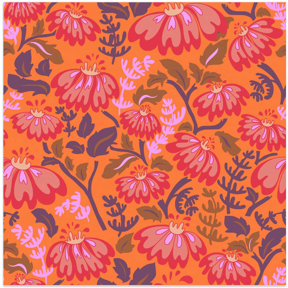 Maximalism 70s Retro Flowers Energy Orange pattern
