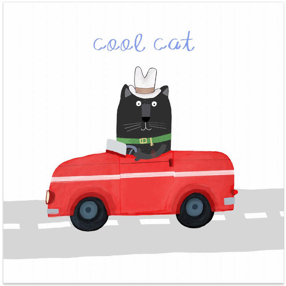 Cool Cat, Cute Black Cat in a Red Car