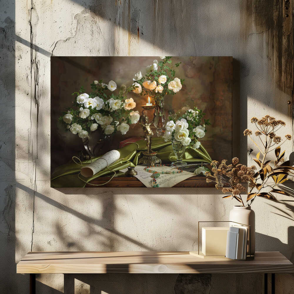 Still life with roses and candle