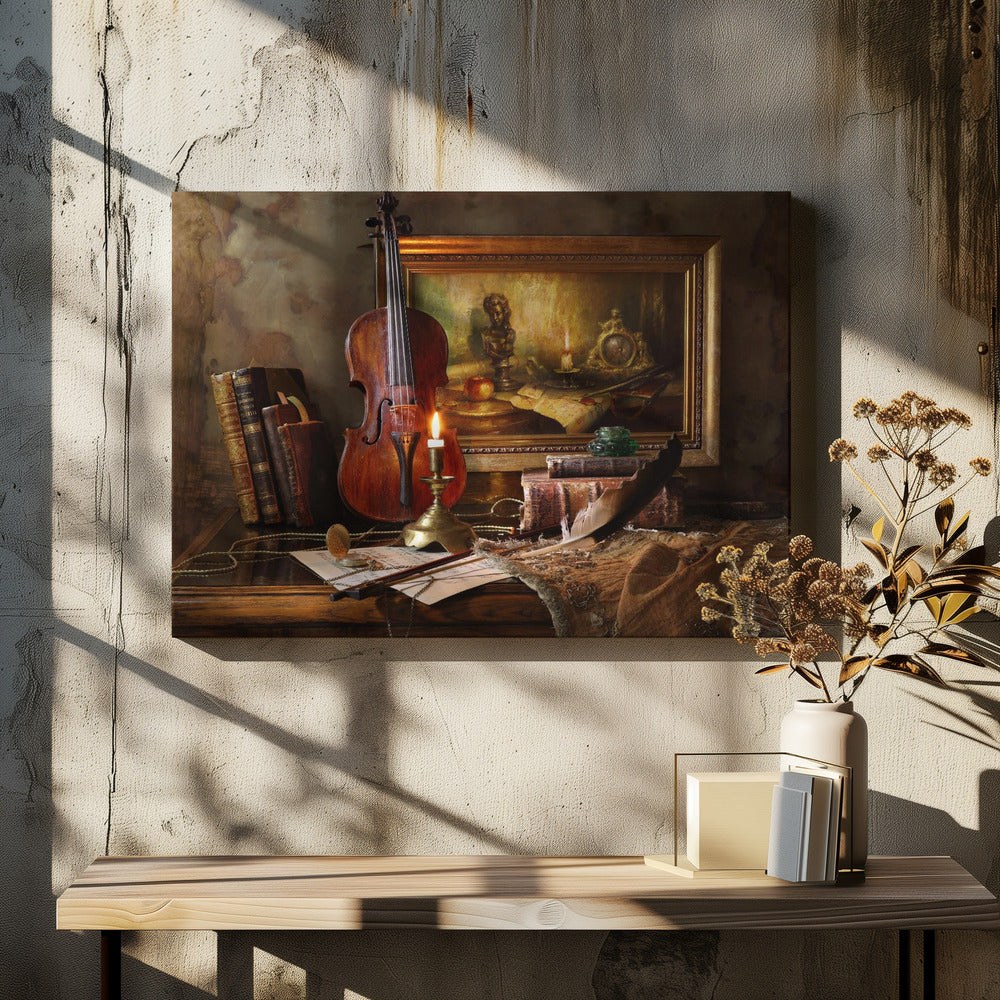 Still life with violin and painting