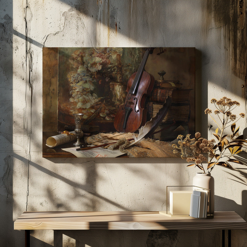Still life with violin and painting