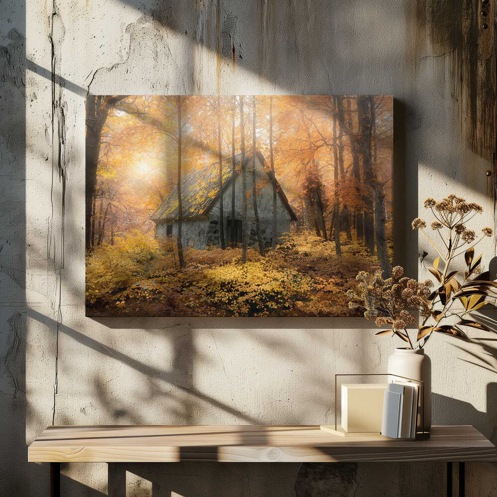 House in the forest during fallseason