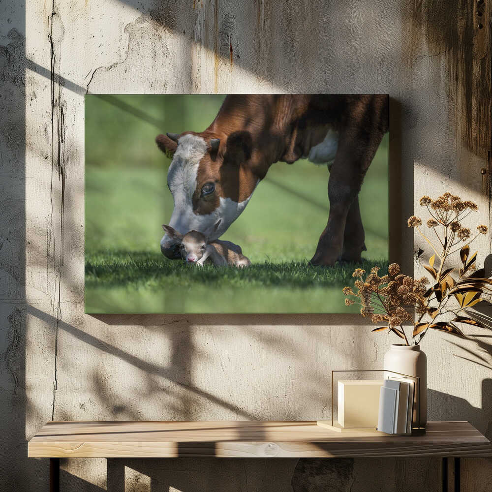 cow meets young white deer
