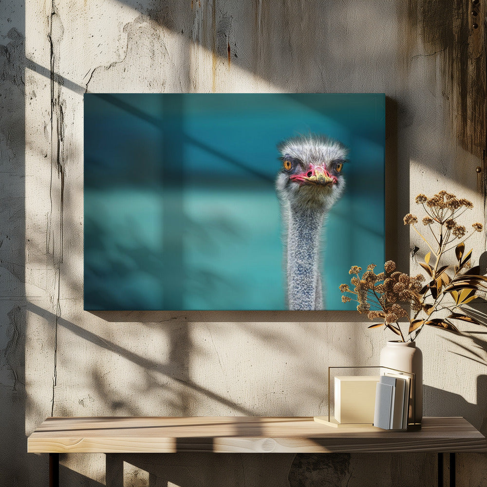 Ostrich Protecting two Poor Chicken from the Wind