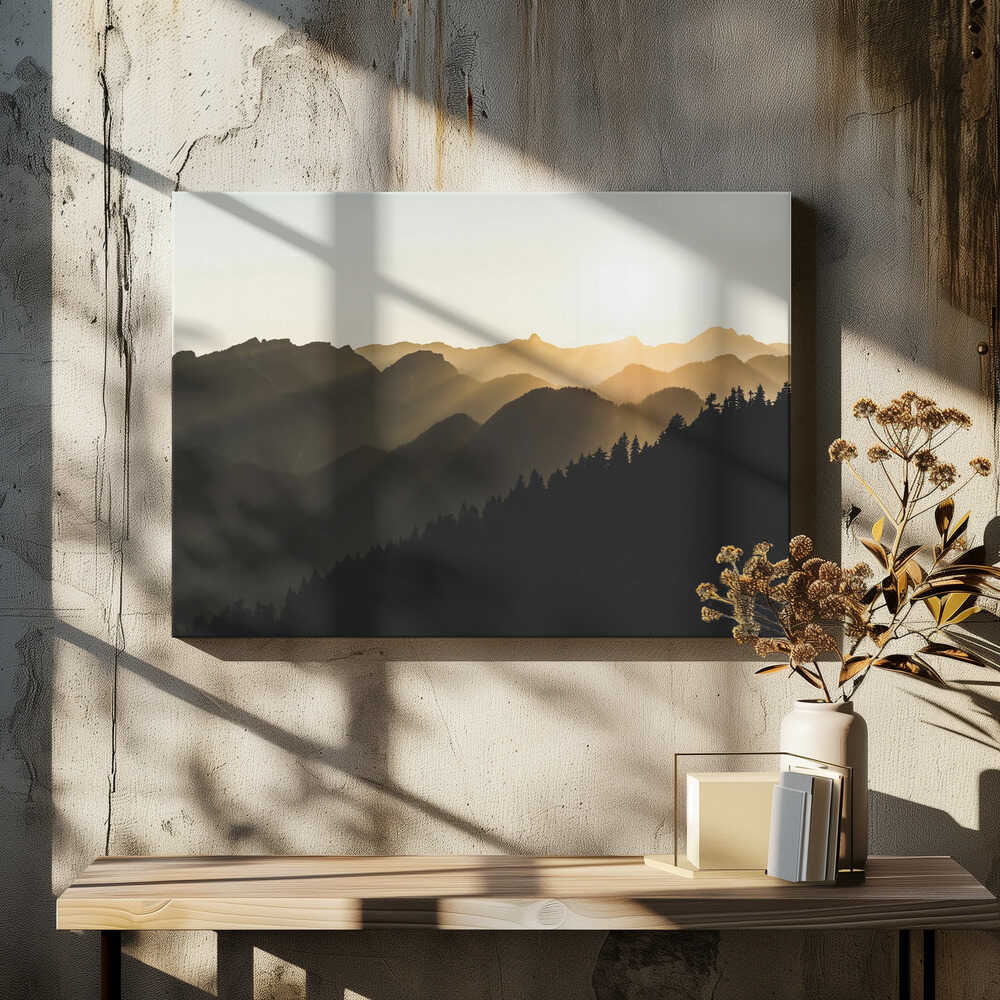 Sunset sun rays over the mountains