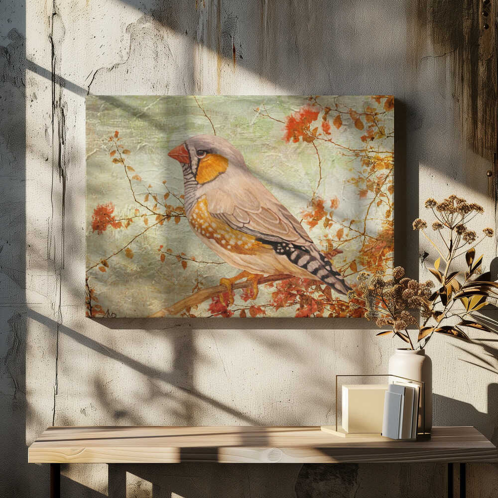 Zebra Finch Among Almond Trees