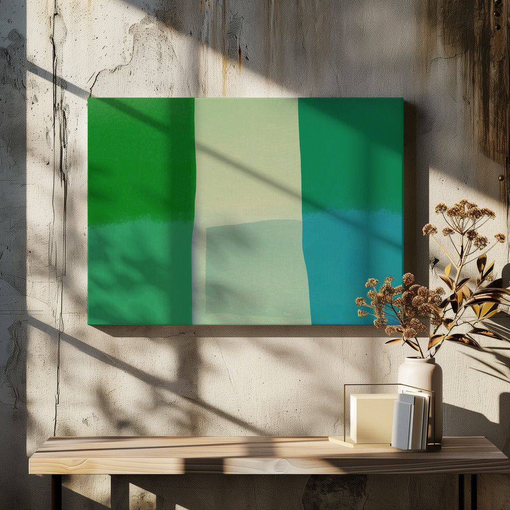 Minimalist Composition With Vibrant Green And Blue Hues