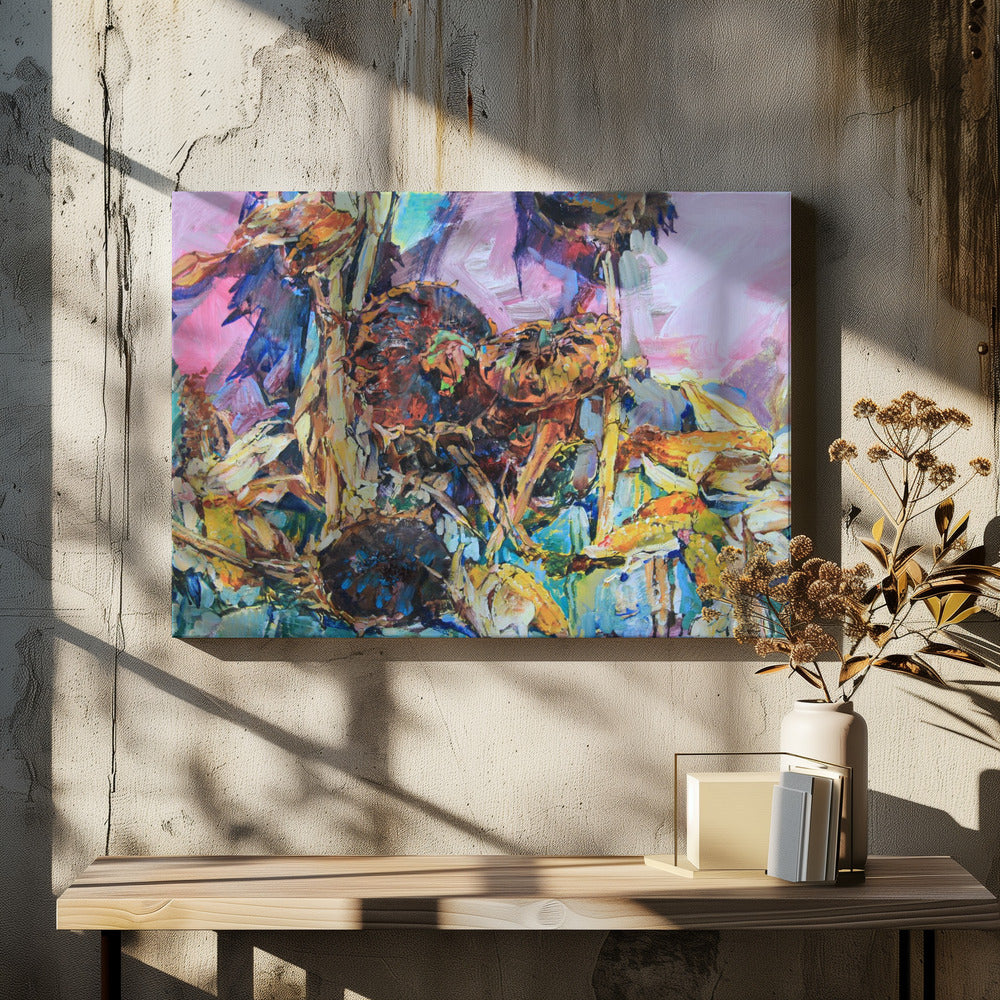 Ripe sunflowers and corn