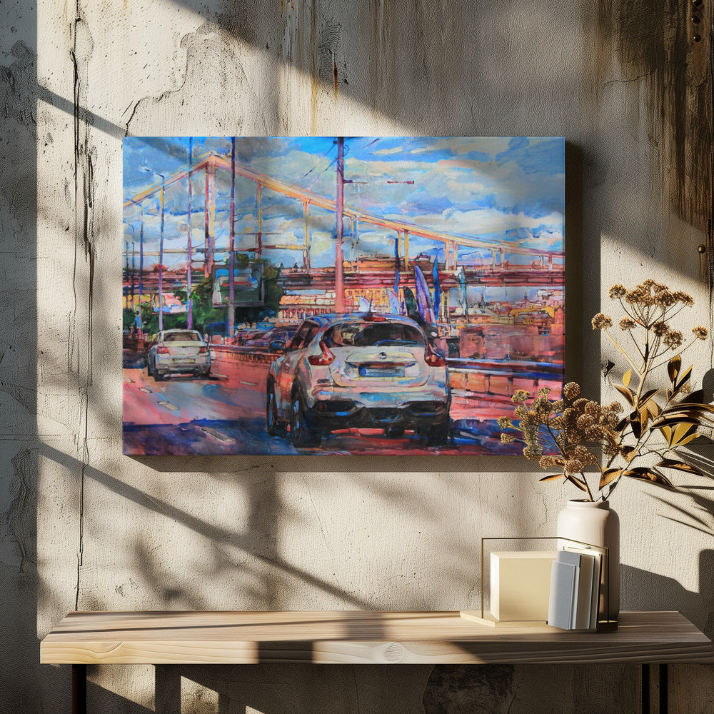 Kyiv embankment with a pedestrian bridge