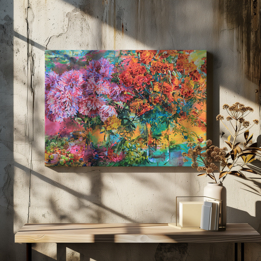 Chrysanthemums and marigolds