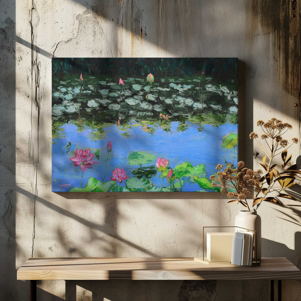 Pink Lotus Lilies in a Pond