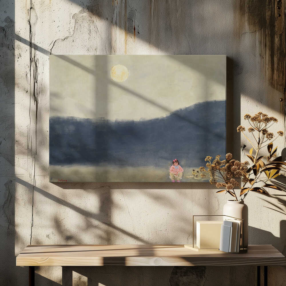 Girl and Dog Under Moonlight