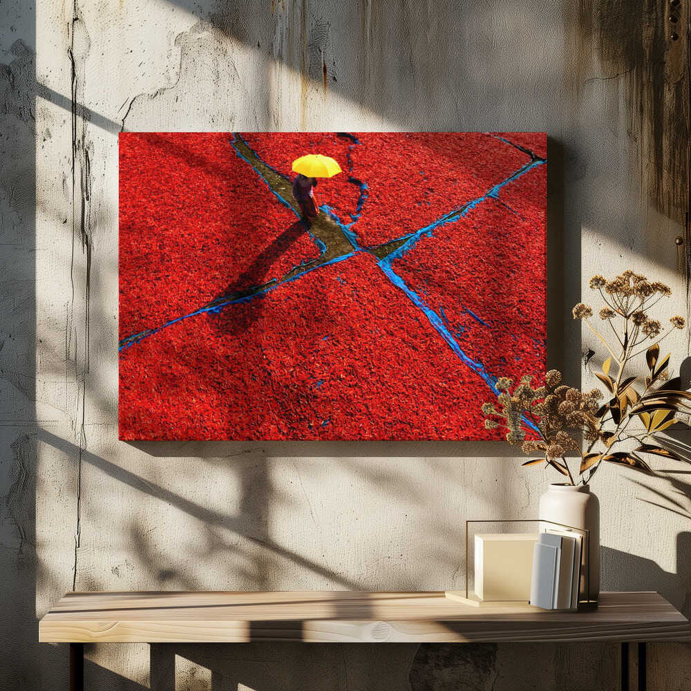 Walking in red field