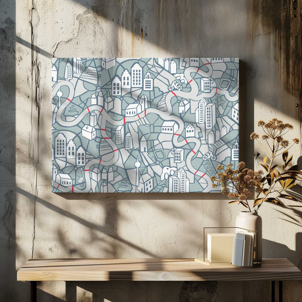 City life map blue teal pattern