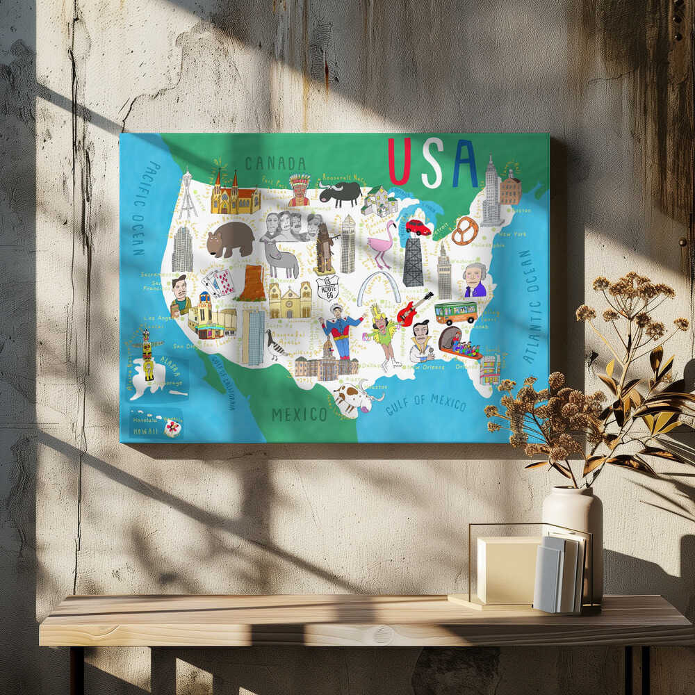 Illustrated Map of the USA by Artist Carla Daly