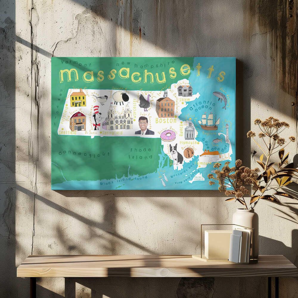 Illustrated Map of Massachusetts by Artist Carla Daly