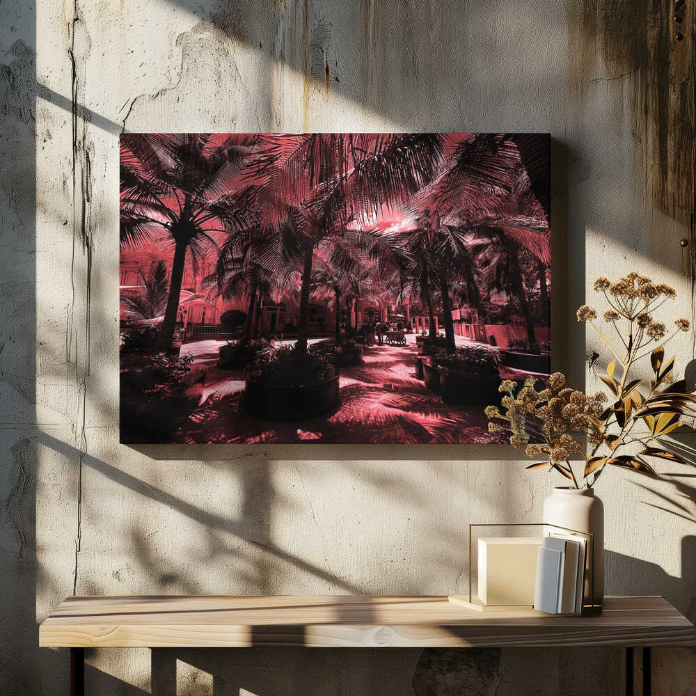 Crimson Palm Shadows