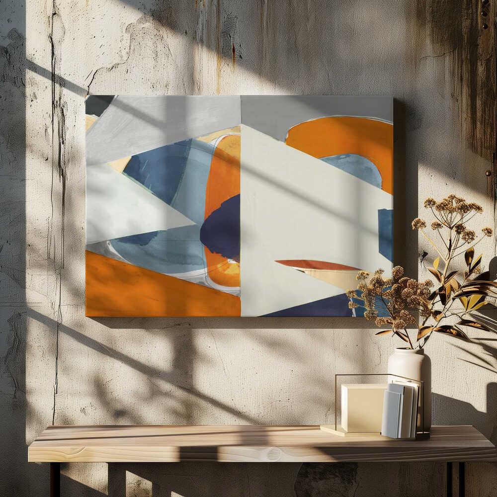 Orange, Blue Grey Abstract Art Print