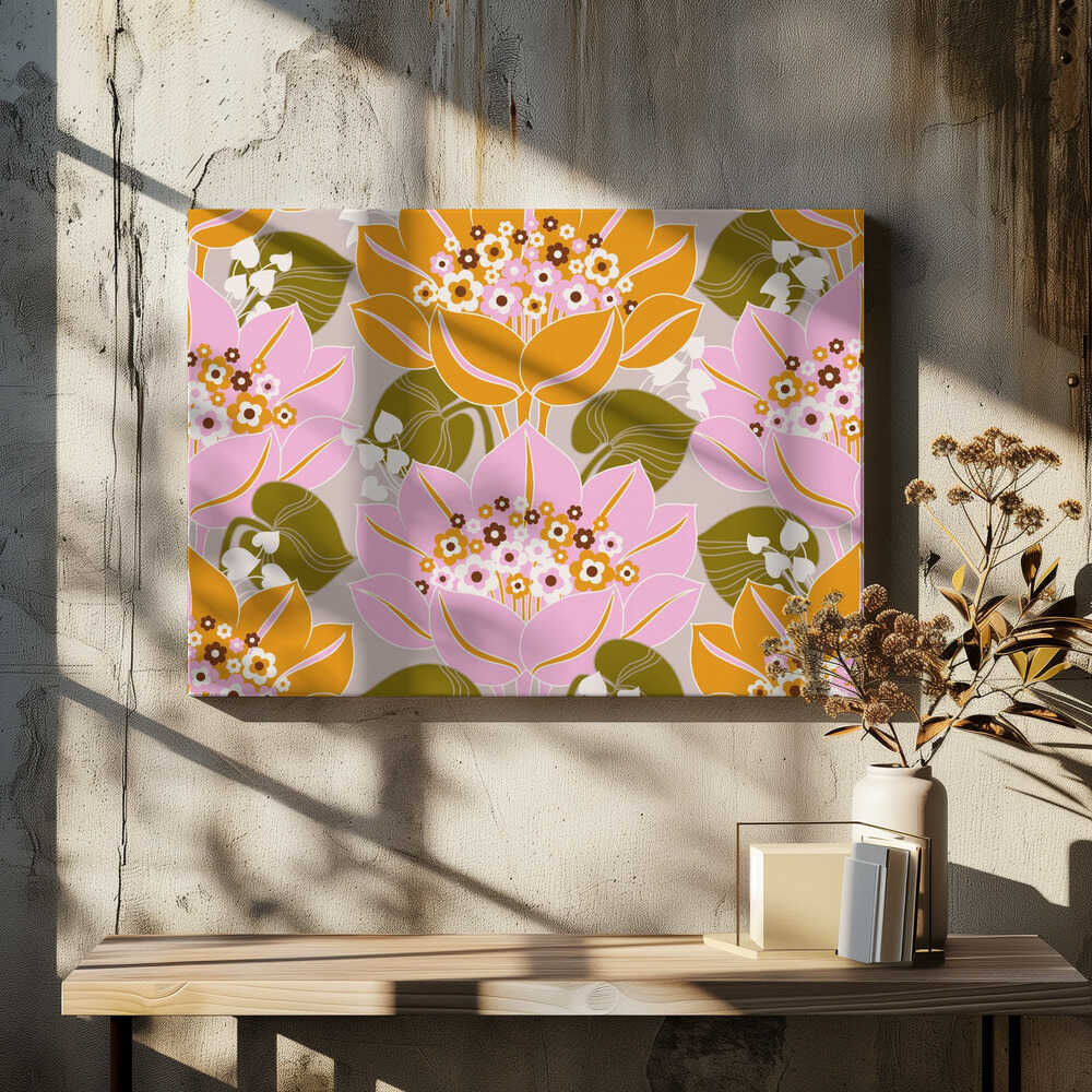 Pink and Orange Flowers with Green Leaves