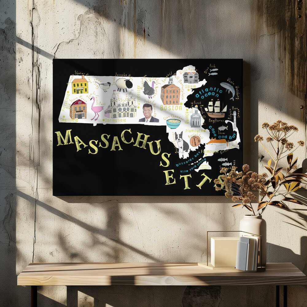 Illustrated Map of Massachusetts by Artist Carla Daly