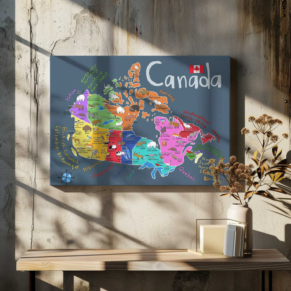 Illustrated Map of Canada with Animals by Carla Daly