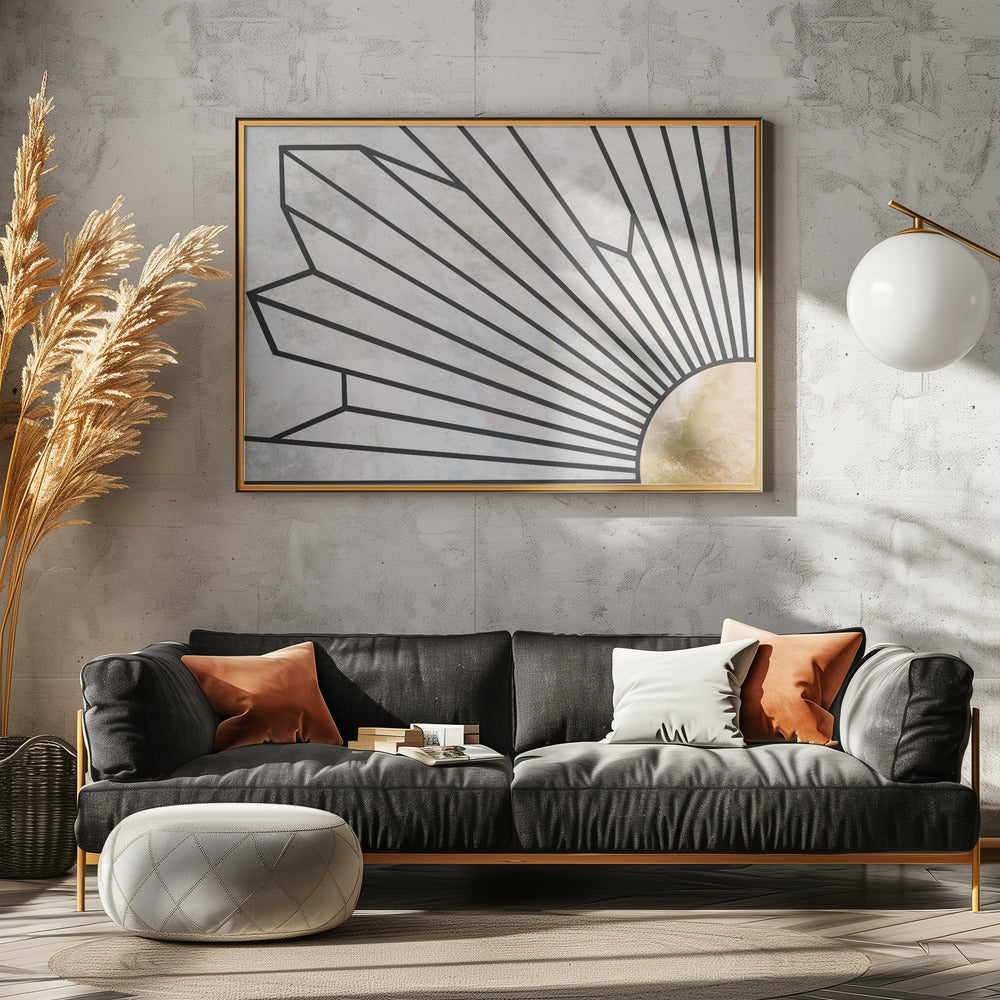 Art Prints of Geometric Gold Marble Sun Mural