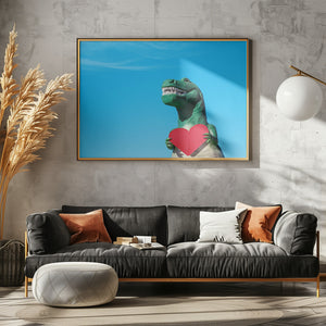 Art Prints of Tyrannosaurus Rex with a Red Paper Heart