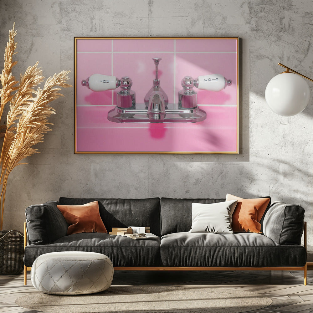 Art Prints of Retro Pink Sink Faucet