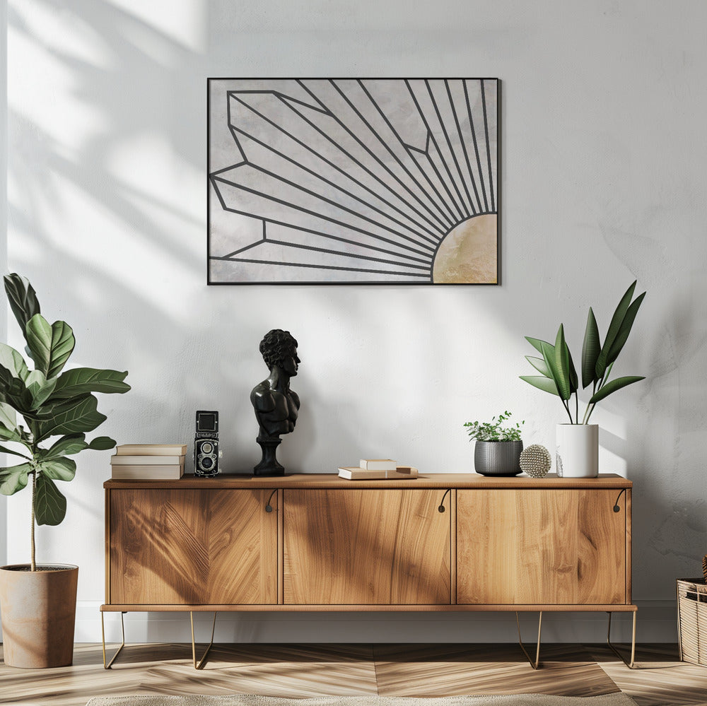 Art Prints of Geometric Gold Marble Sun Mural