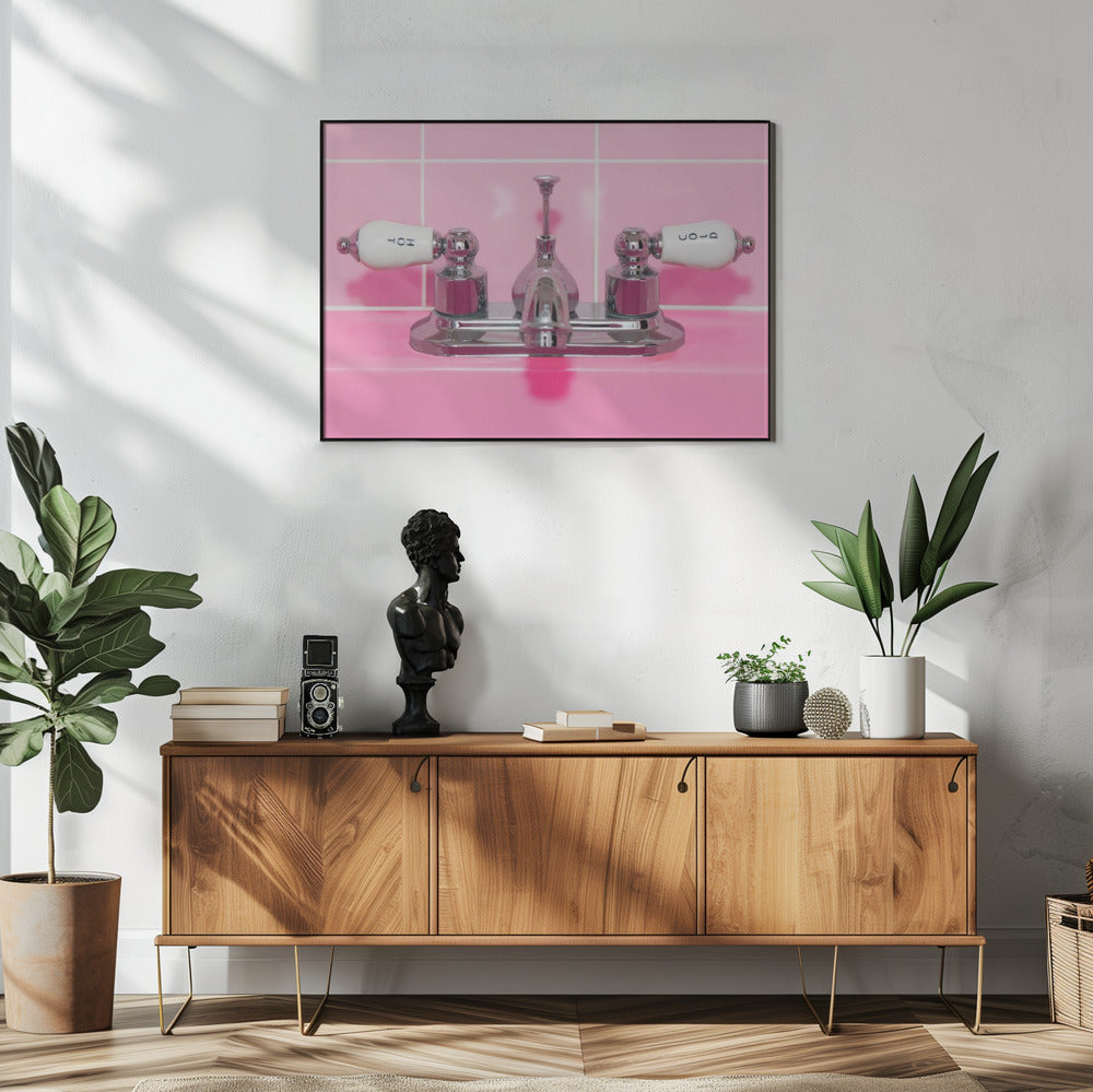 Art Prints of Retro Pink Sink Faucet