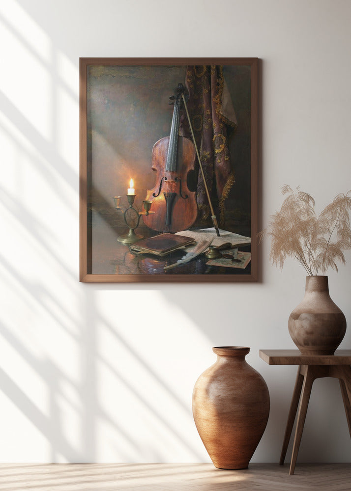 Still life with violin and candle