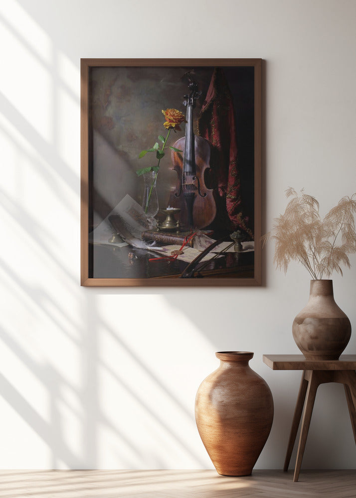 Still life with violin and rose