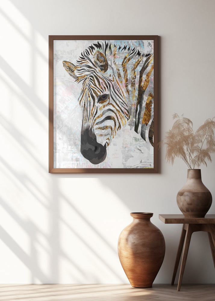 Canvas Art Print Grunge gold zebra