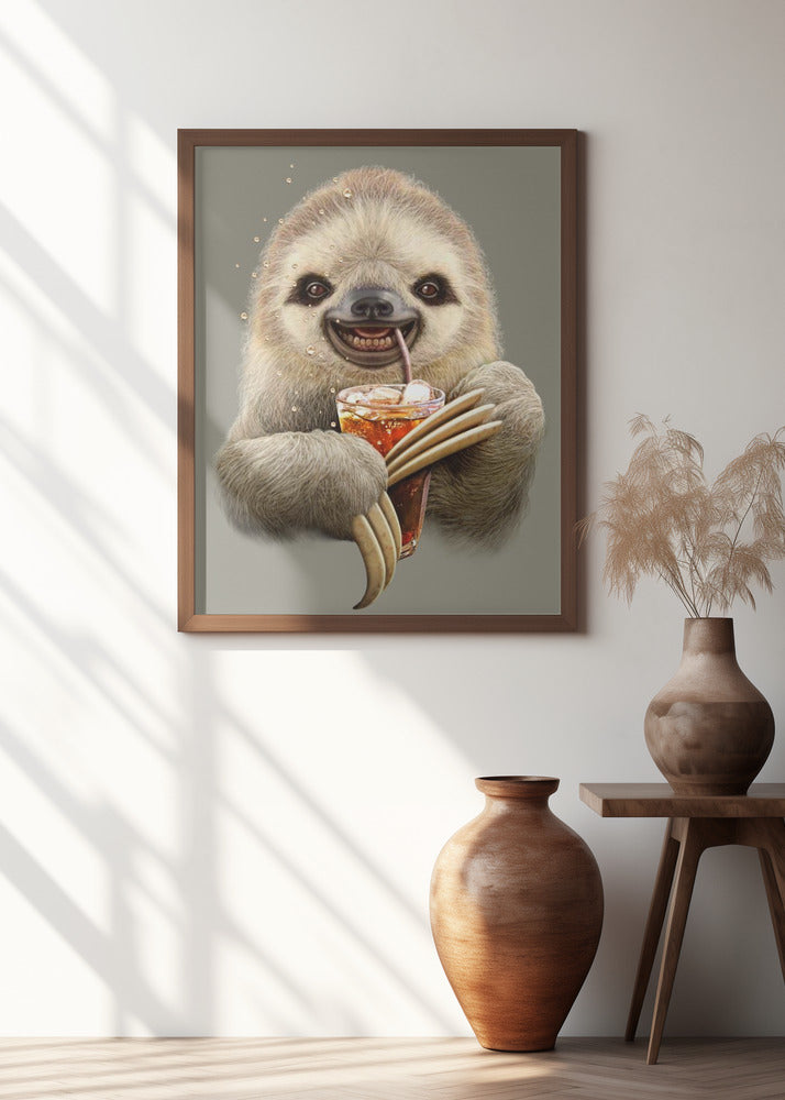 Canvas Art Print sloth and soft drink