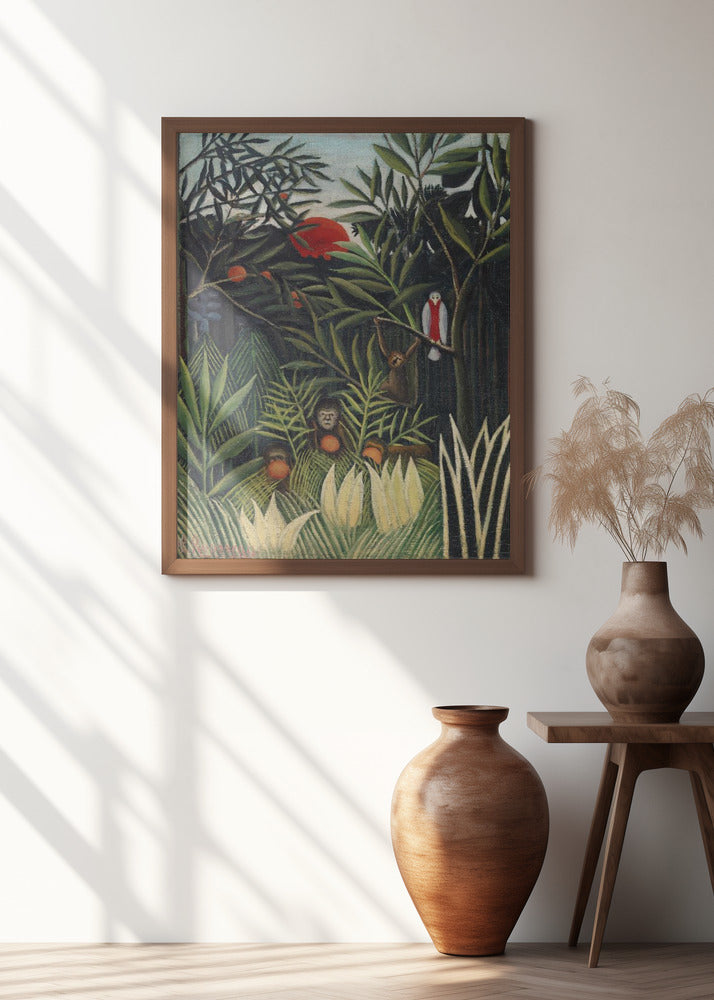 Monkeys And Parrot In The Virgin Forest