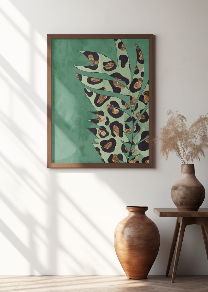 Green leopard print palm leaf