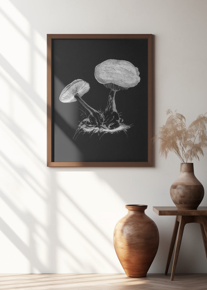 Vintage Violet Webcap Mushroom Dark BW