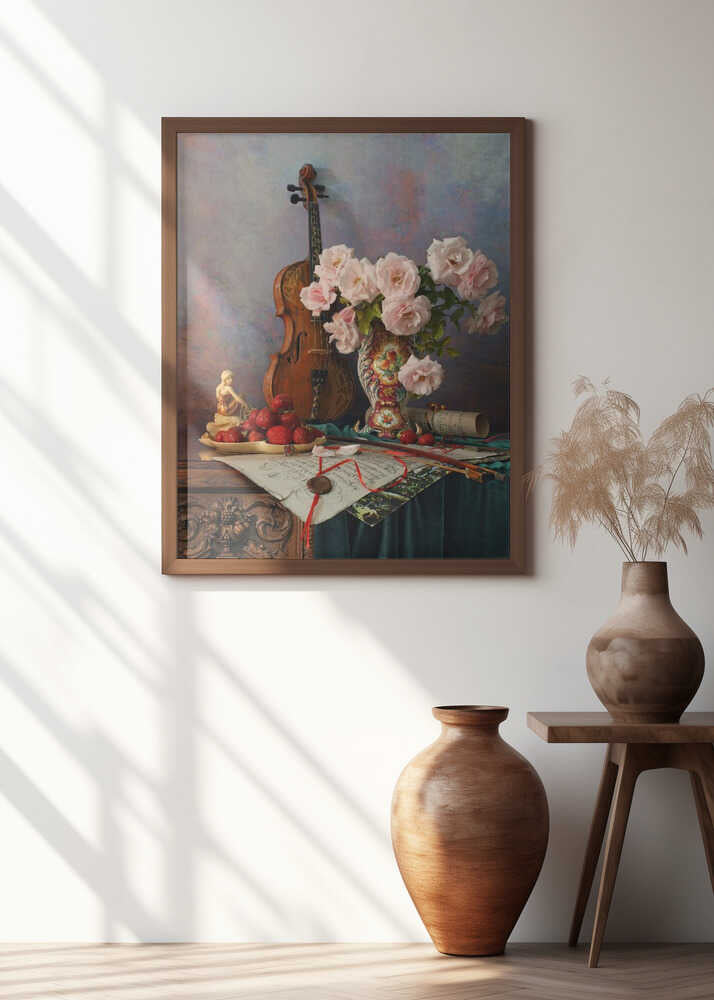 Still life with violin and roses