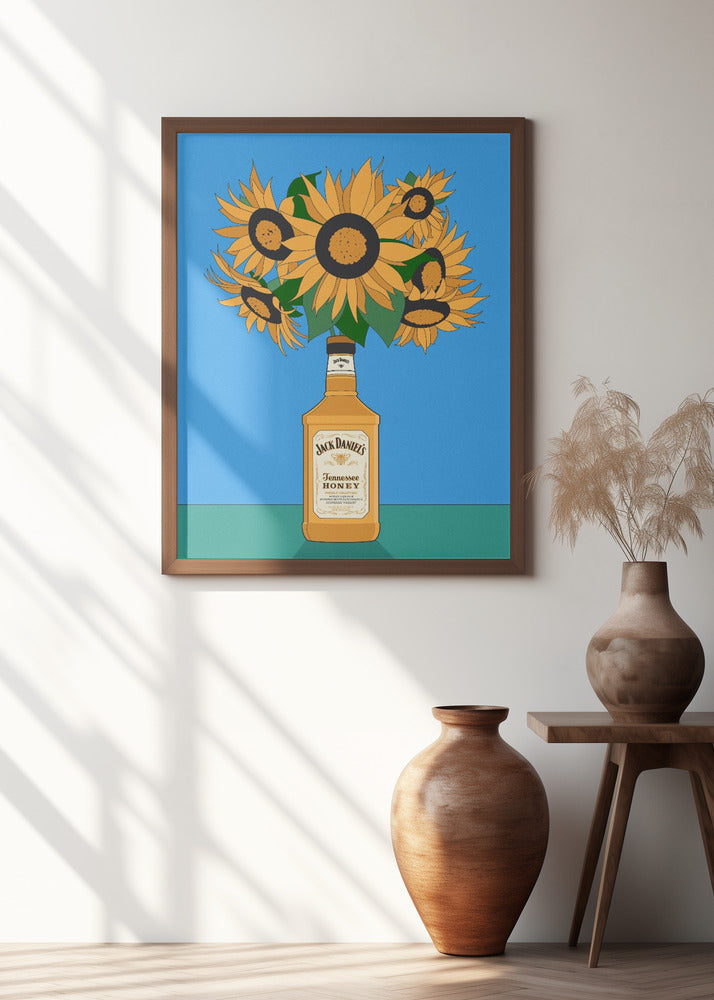 Sunflowers in Honey Whiskey Retro Illustration