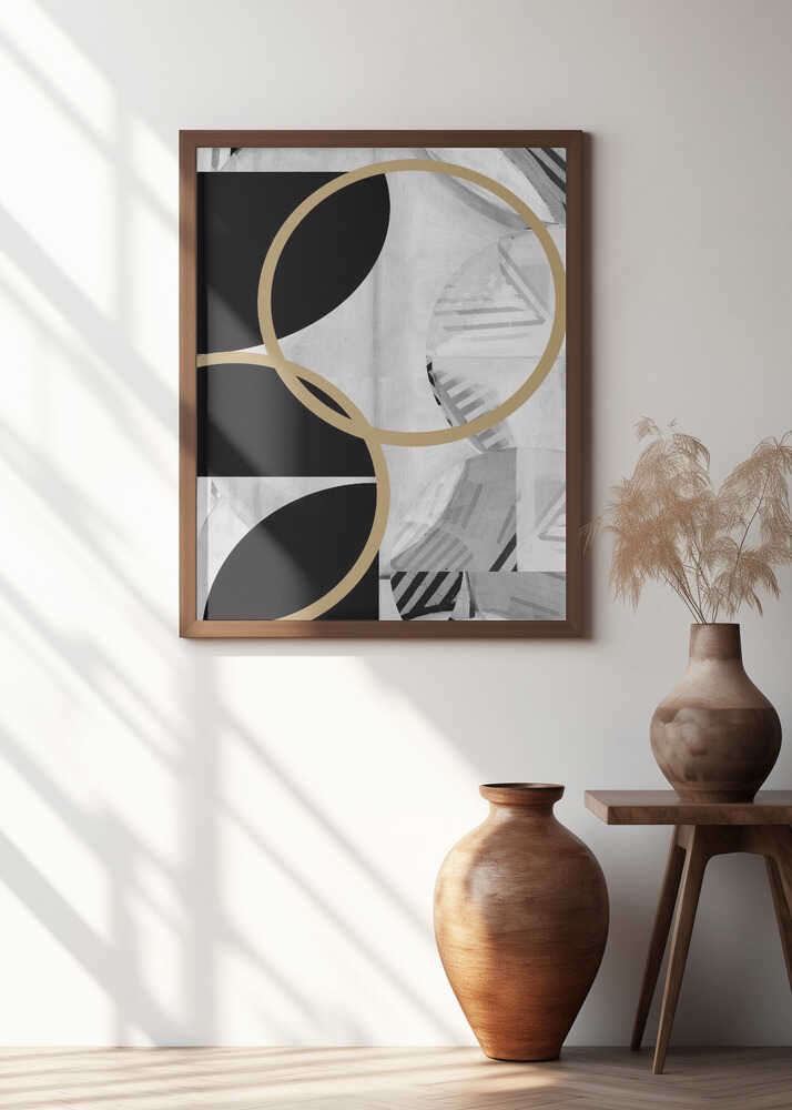 Black and White Stripes Gold Spheres No1