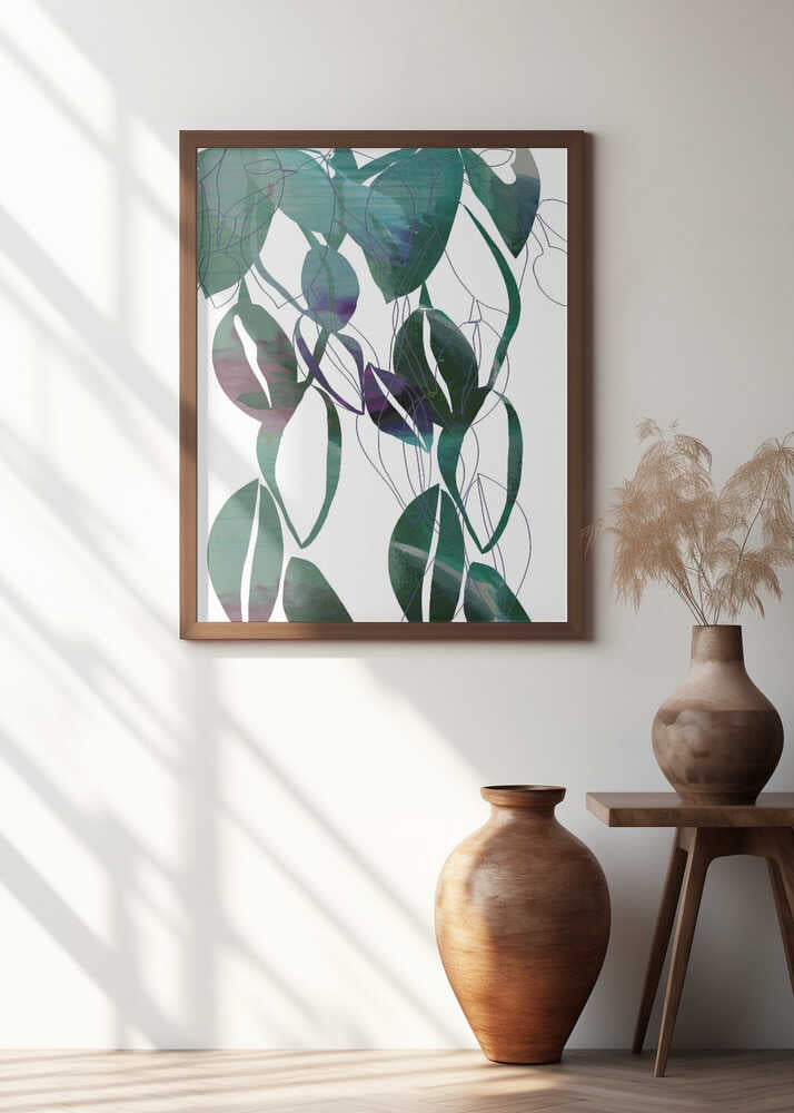 Botanical Leaf Print Art In Navy Blue 4