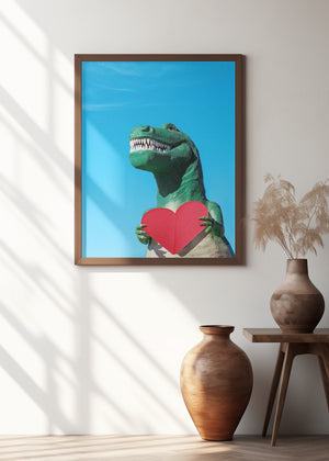 Art Prints of Tyrannosaurus Rex with a Red Paper Heart