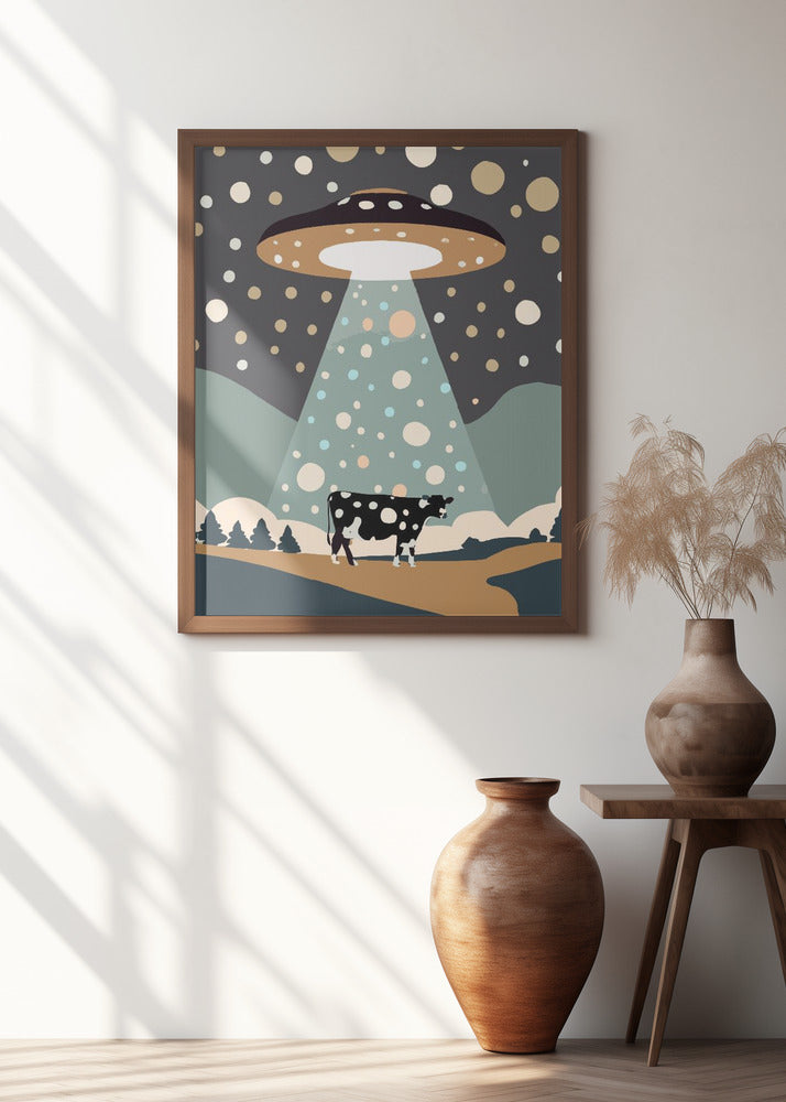 Art Prints of UFO & cow