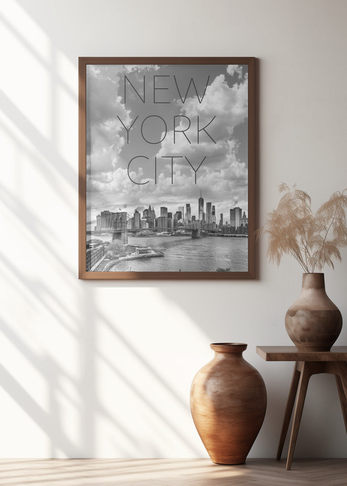 Art Prints of NYC Lower Manhattan & Brooklyn Bridge | Text & Skyline